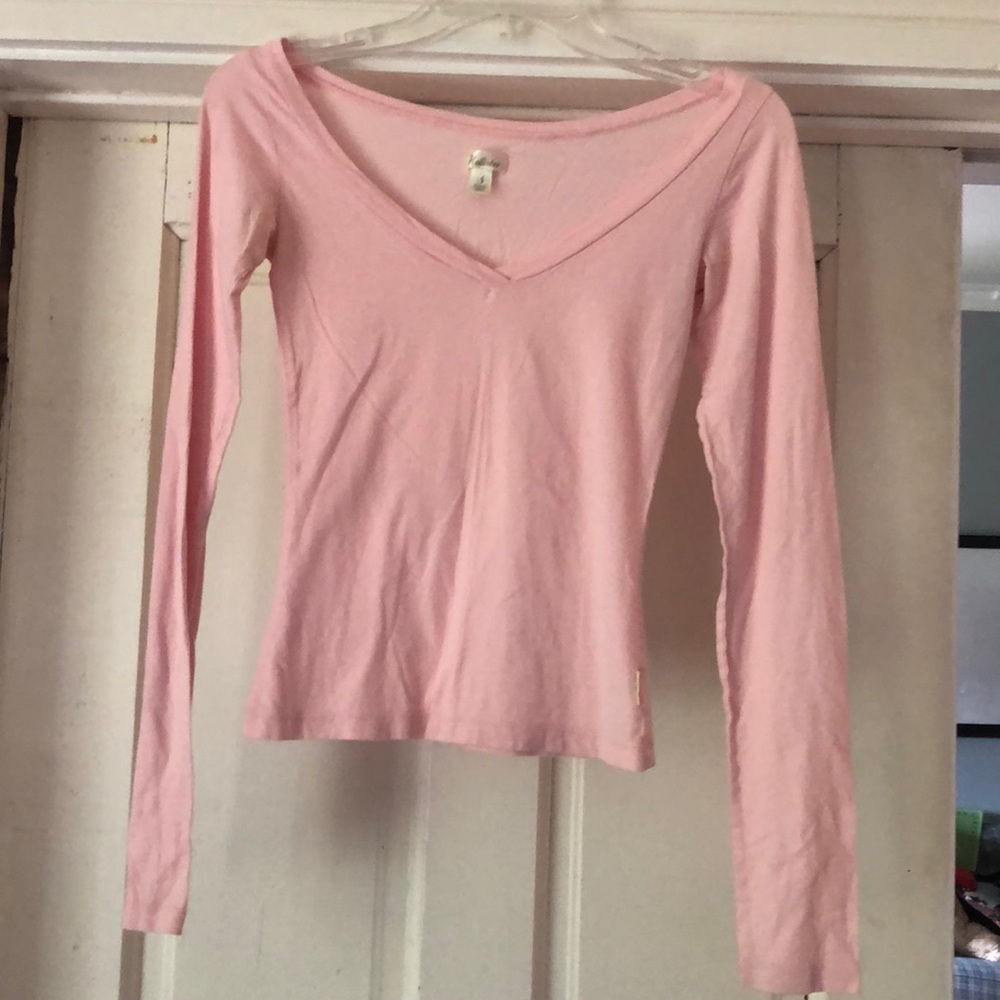 Baby Pink, V-neck, Long Sleeve T-shirt